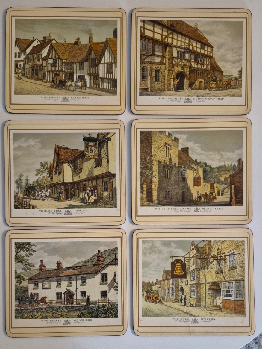 Vintage collectible 1980s Pimpernel English Inns Acrylic 6 Placemats
